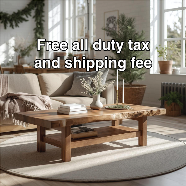 Handcrafted Solid Wood Coffee Table with Live Edge Design and Lower Shelf for Modern Homes