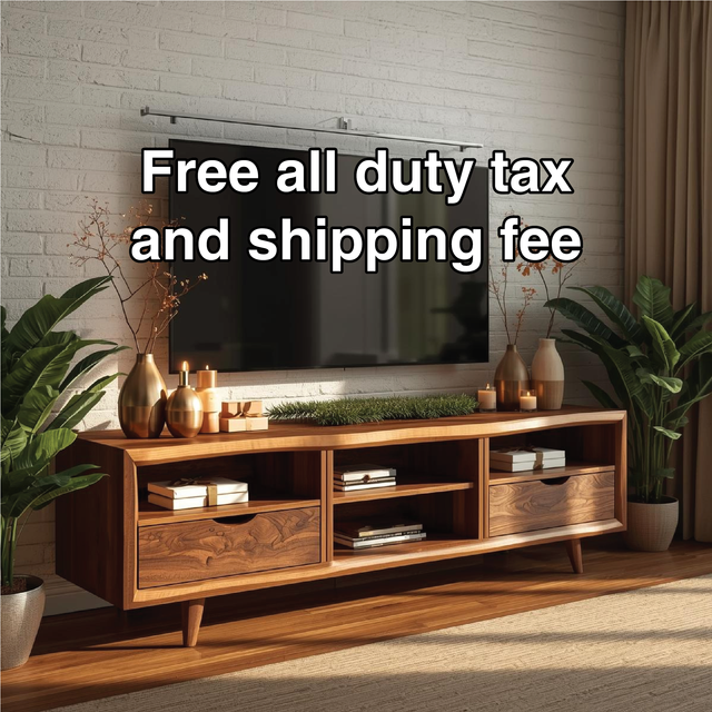 Handcrafted Solid Wood TV Stand with Mid-Century Modern Design and Natural Walnut Finish