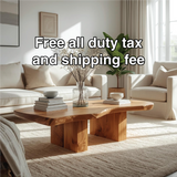 Handcrafted Solid Wood Coffee Table with Live Edge Design and Minimalist Block Base