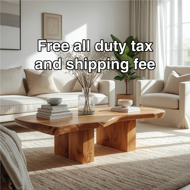 Handcrafted Solid Wood Coffee Table with Live Edge Design and Minimalist Block Base