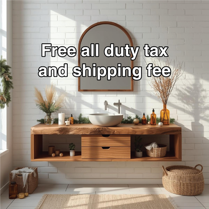 Handcrafted Solid Wood Floating Bathroom Vanity with Center Drawer and Natural Live Edge Design