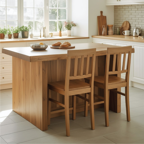 Handcrafted Solid Wood Kitchen Island with Live-Edge Top and Open Storage Shelves