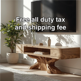 Handcrafted Solid Wood TV Stand with Artistic Sculpted Base and Natural Oak Grain Finish