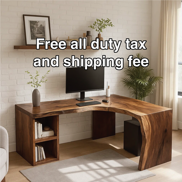 Handcrafted Solid Wood L-Shaped Work Desk – Live Edge Office Table with Modern Organic Design