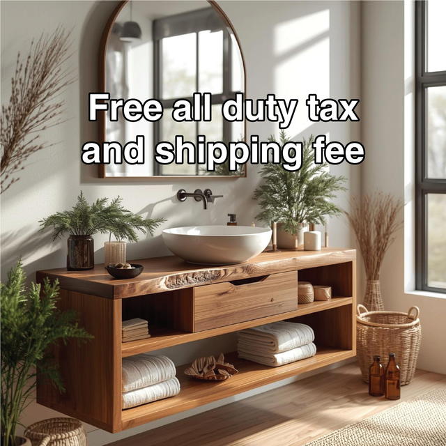 Handcrafted Solid Wood Floating Bathroom Vanity with Open Shelf Storage and Natural Live Edge