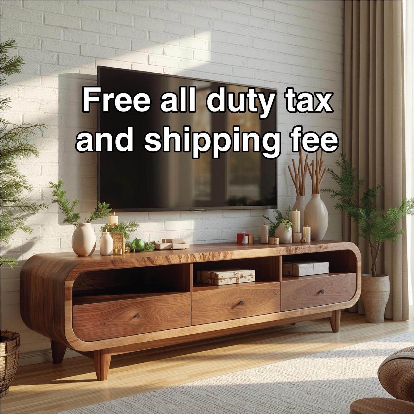 Handcrafted Solid Wood TV Stand with Rounded Edges and Natural Finish for Contemporary Living Rooms