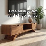 Handcrafted Solid Wood TV Stand with Curved Base and Natural Walnut Finish for Modern Living