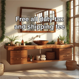 Handcrafted Solid Wood Floating Bathroom Vanity with Drawers and Natural Live Edge Countertop