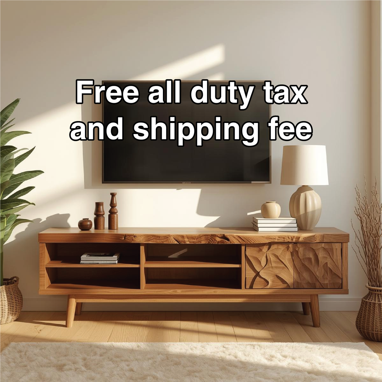 Handcrafted Solid Wood TV Stand with Artistic Carved Doors and Open Shelving for Modern Homes