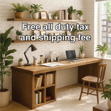 Handcrafted Solid Wood Work Desk – Long Home Office Table with Bookshelf and Natural Finish