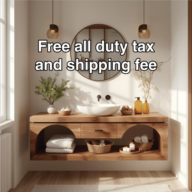 Handcrafted Solid Wood Floating Vanity with Arched Shelves and Modern Minimalist Design