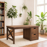 Handcrafted Solid Wood Work Desk – Rustic Office Table with Storage Drawers and Natural Finish