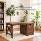Handcrafted Solid Wood Work Desk – Rustic Office Table with Storage Drawers and Natural Finish
