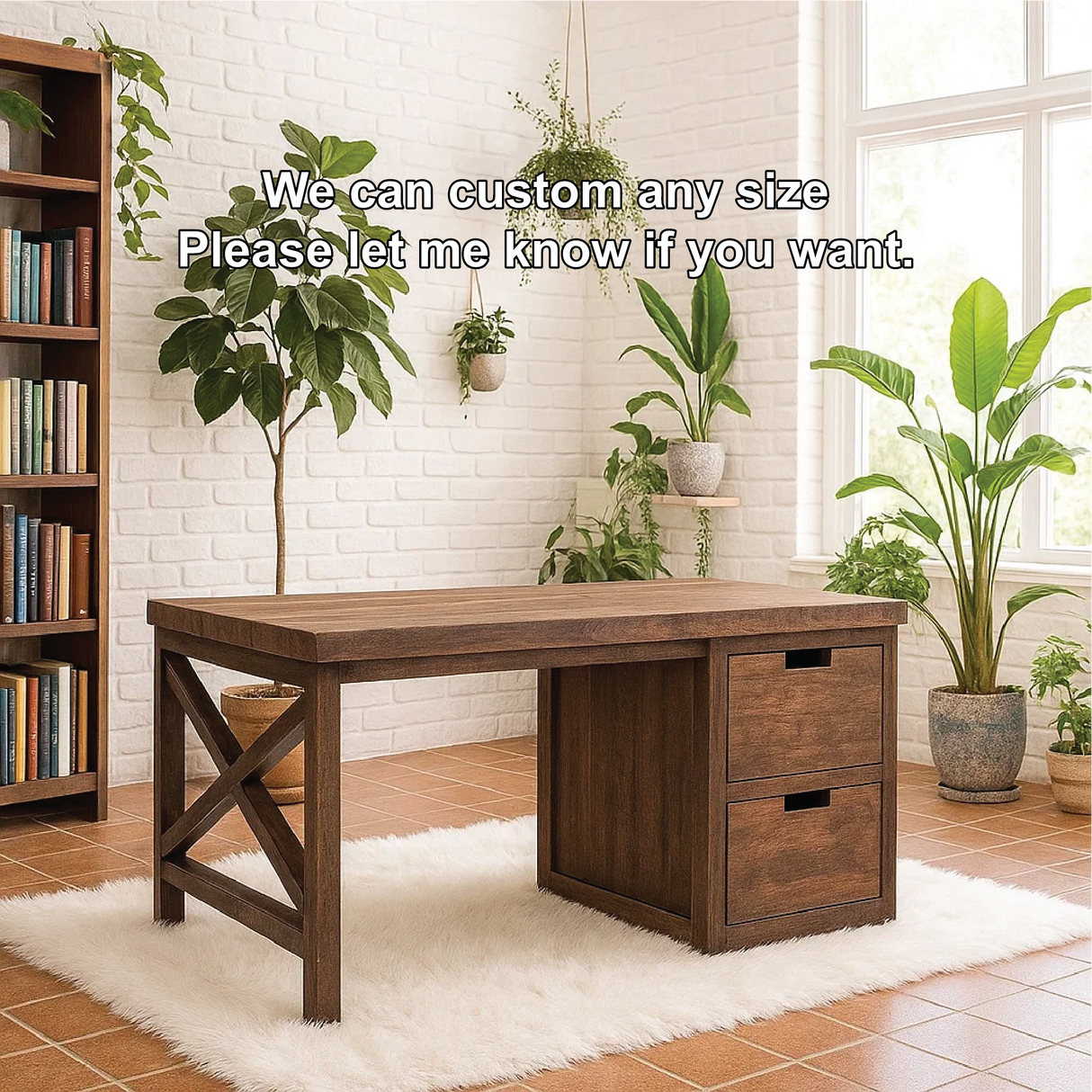Handcrafted Solid Wood Work Desk – Rustic Office Table with Storage Drawers and Natural Finish