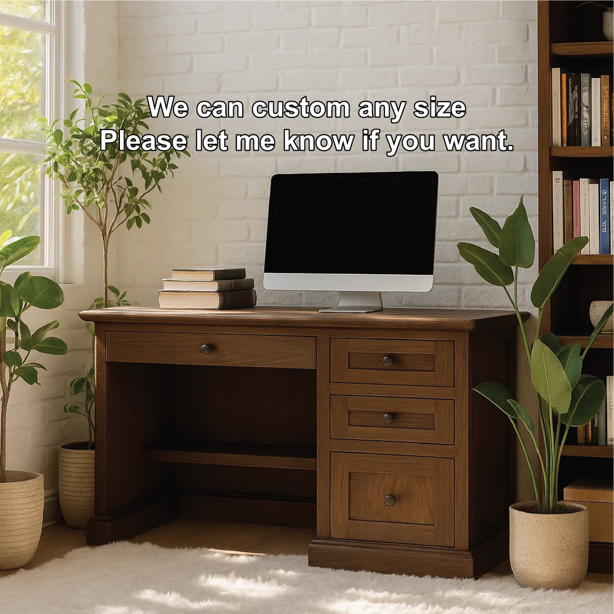 Handcrafted Solid Wood Work Desk – Classic Walnut Office Table with Drawers and Timeless Design