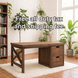 Handcrafted Solid Wood Work Desk – Rustic Office Table with Storage Drawers and Natural Finish