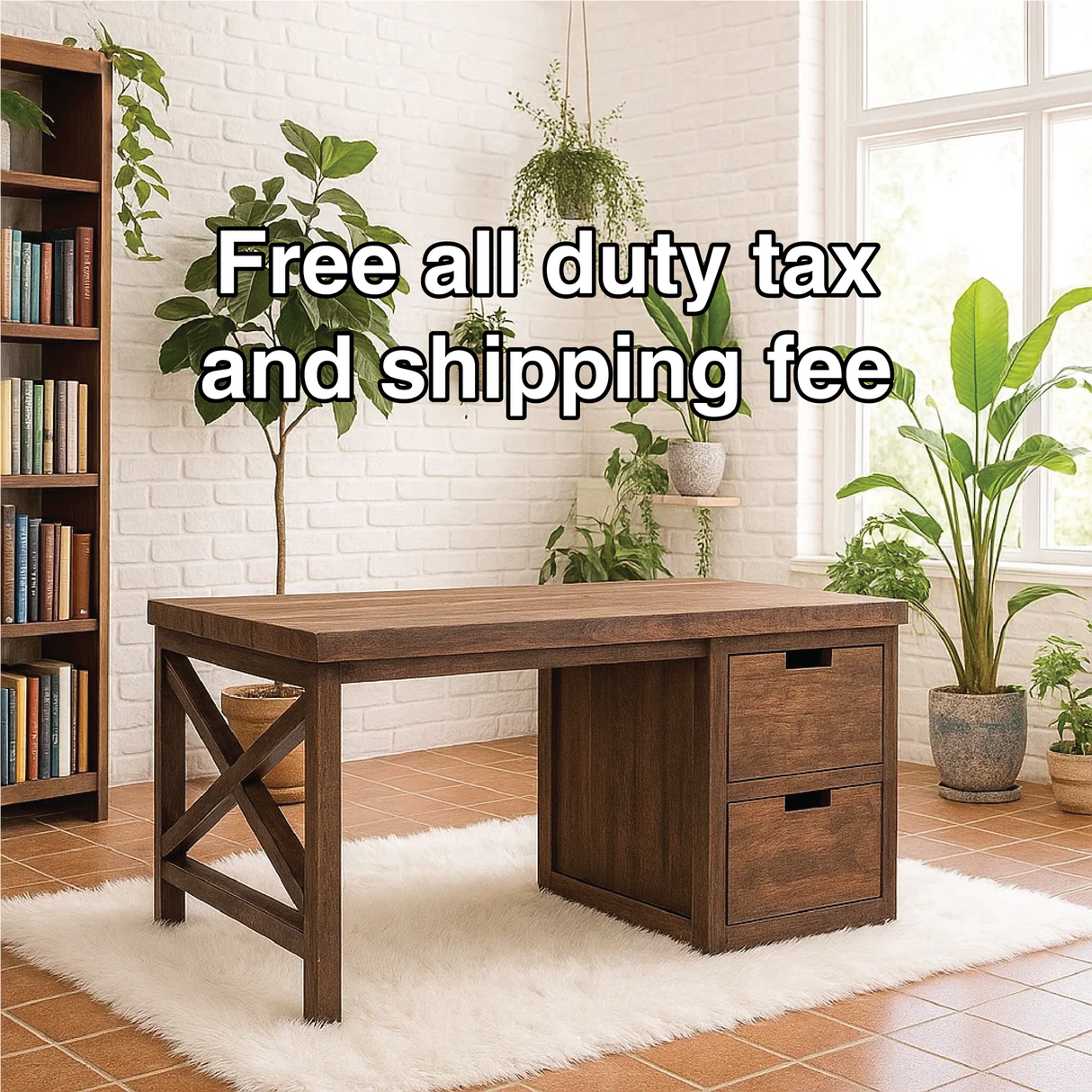 Handcrafted Solid Wood Work Desk – Rustic Office Table with Storage Drawers and Natural Finish