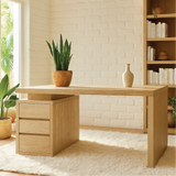 Handcrafted Solid Wood Work Desk – Minimalist Natural Wood Office Table with Three Drawers