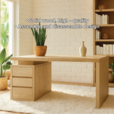 Handcrafted Solid Wood Work Desk – Minimalist Natural Wood Office Table with Three Drawers