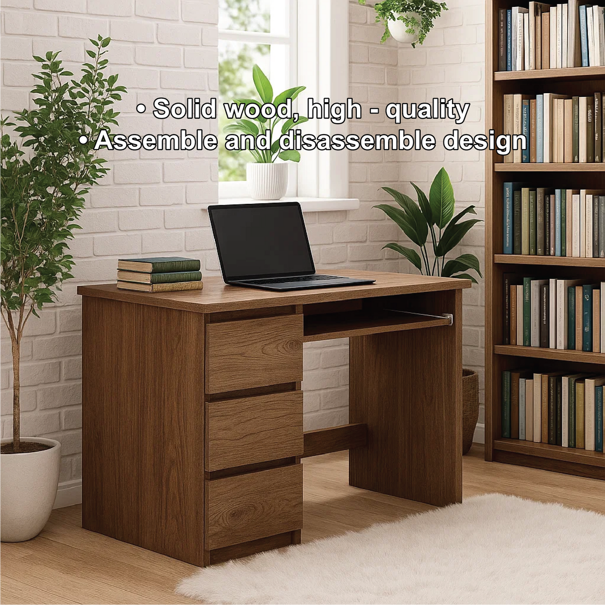Handcrafted Solid Wood Work Desk – Compact Home Office Table with Drawers and Natural Finish