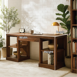 Handcrafted Solid Wood Work Desk – Modern Walnut Office Table with Open Storage Shelves
