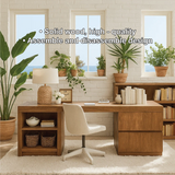 Handcrafted Solid Wood L-Shaped Work Desk – Modern Home Office Table with Storage Shelves