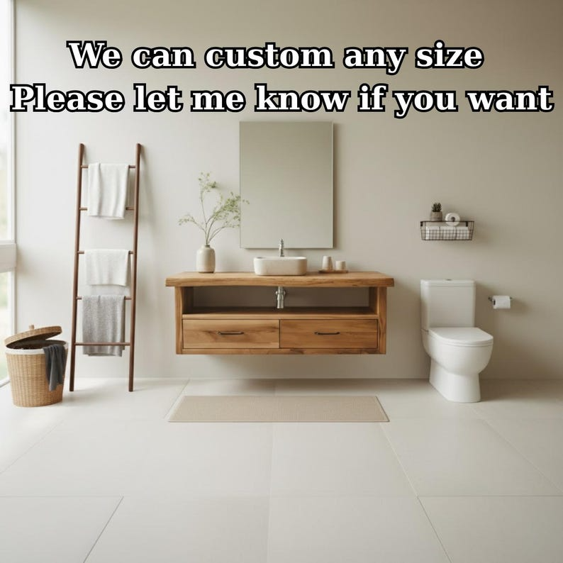 Handcrafted Solid Wood Floating Vanity, Organic Live Edge Two-Tier Console