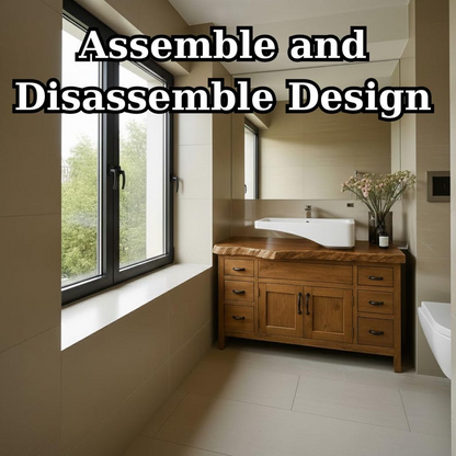 Handcrafted Solid Wood Bathroom Vanity, Wide Console with Live Edge Top & Drawers