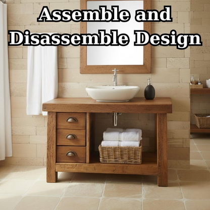 Handcrafted Solid Wood Bathroom Vanity, Rustic Console with 3 Drawers & Shelf