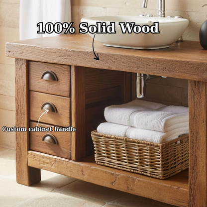 Handcrafted Solid Wood Bathroom Vanity, Rustic Console with 3 Drawers & Shelf