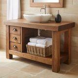 Handcrafted Solid Wood Bathroom Vanity, Rustic Console with 3 Drawers & Shelf