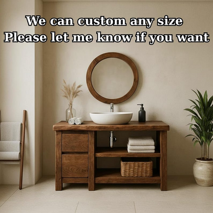 Handcrafted Solid Wood Bathroom Vanity, Freestanding Rustic Console with Live Edge Top
