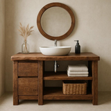 Handcrafted Solid Wood Bathroom Vanity, Freestanding Rustic Console with Live Edge Top