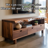 Handcrafted Solid Wood TV Stand, Modern Live Edge Media Console with Storage Legs
