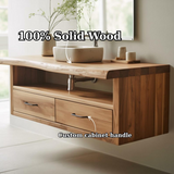 Handcrafted Solid Wood Floating Vanity, Organic Live Edge Two-Tier Console