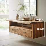Handcrafted Solid Wood Floating Vanity, Organic Live Edge Two-Tier Console