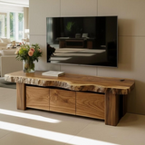 Handcrafted Solid Wood TV Stand, Rustic Live Edge Media Console with 3 Drawers