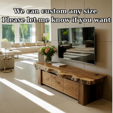 Handcrafted Solid Wood TV Stand, Rustic Live Edge Media Console with 3 Drawers