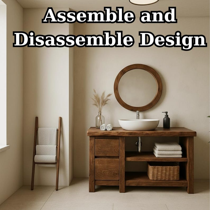 Handcrafted Solid Wood Bathroom Vanity, Freestanding Rustic Console with Live Edge Top