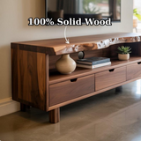 Handcrafted Solid Wood TV Stand, Modern Live Edge Media Console with Storage Legs