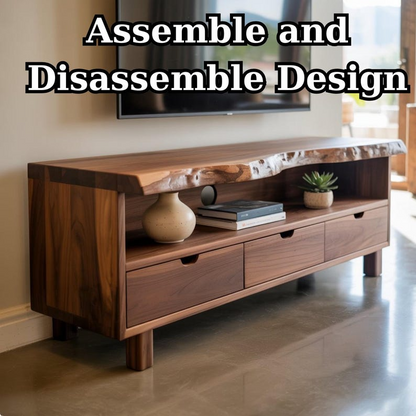 Handcrafted Solid Wood TV Stand, Modern Live Edge Media Console with Storage Legs