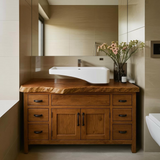 Handcrafted Solid Wood Bathroom Vanity, Wide Console with Live Edge Top & Drawers