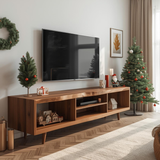 Handcrafted Solid Wood TV Stand with Mid-Century Design and Natural Finish for Modern Living Rooms
