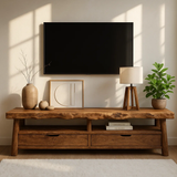 Handcrafted Solid Wood Live Edge TV Stand – Rustic Organic Media Console for Modern Homes