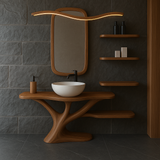 Handcrafted Solid Wood Bathroom Vanity with Organic Flow Design – Modern Sculptural Sink Stand