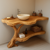Handcrafted Solid Wood Bathroom Vanity – Organic Live Edge Design with Natural Tree Form