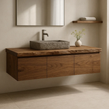 Handcrafted Solid Wood Floating Vanity - 3-Drawer Live Edge Walnut for Vessel Sink