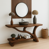 Handcrafted Solid Wood Bathroom Vanity – Organic Sculptural Design with Open Shelf Storage