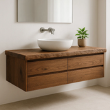 Handcrafted Solid Wood Floating Vanity - Live Edge Walnut Console with Max Storage 4-Drawer