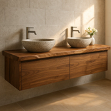 Handcrafted Solid Wood Floating Vanity - Double Sink Live Edge Walnut Console 2-Drawer